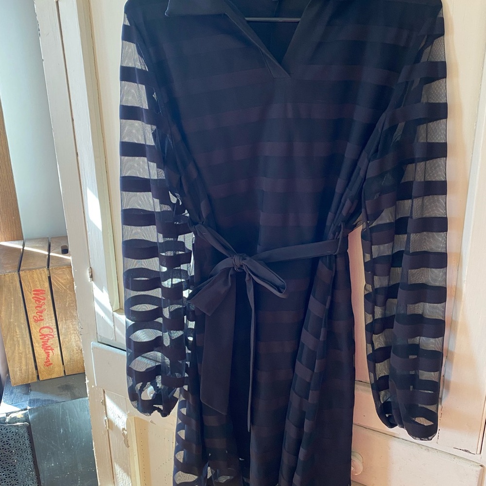 Niay Black Sheer Dress with Stripes